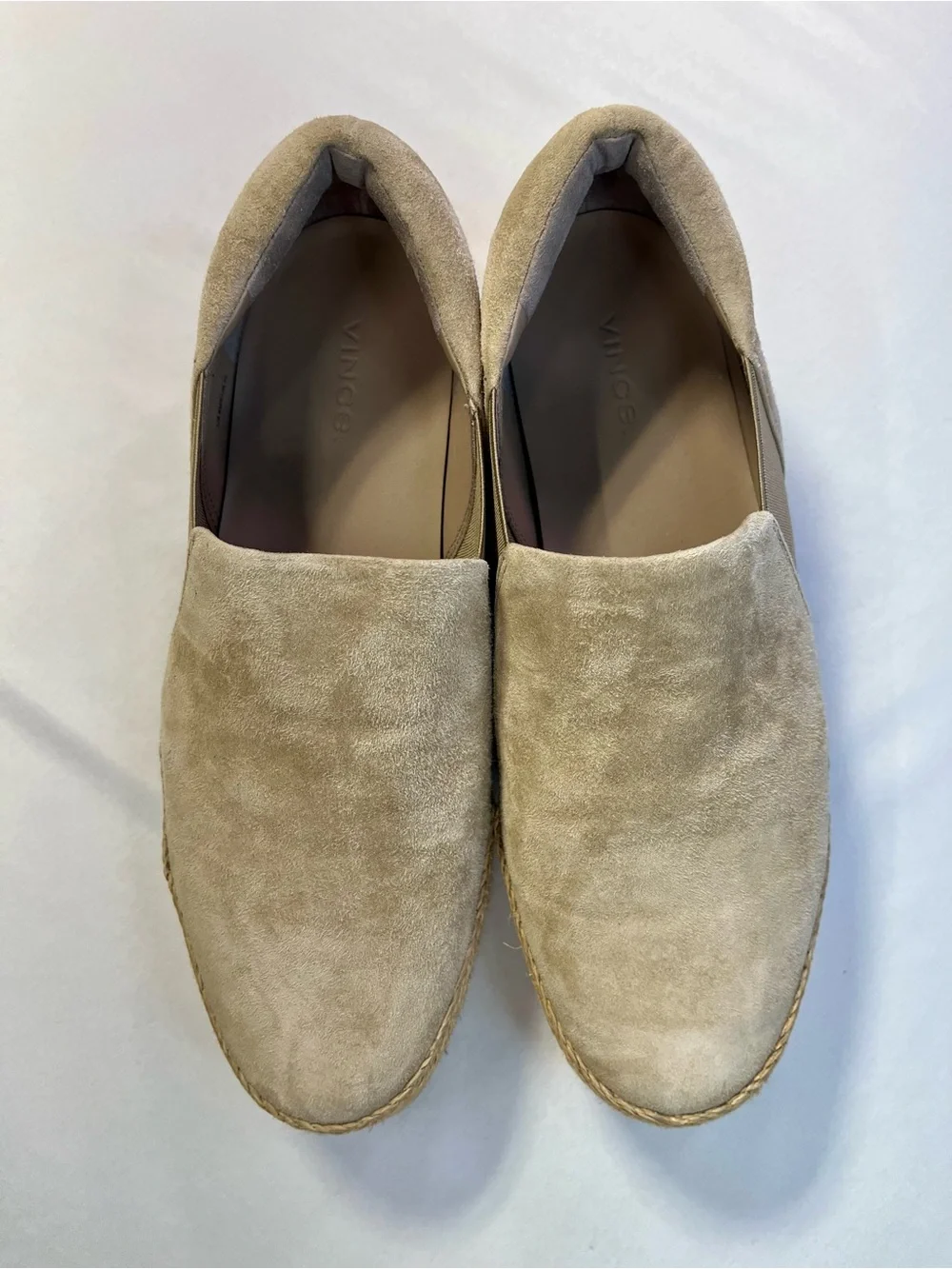 Vince Wilden Suede Espadrille Platform Shoes Tan Suede Slip-On Straw Women’s 9